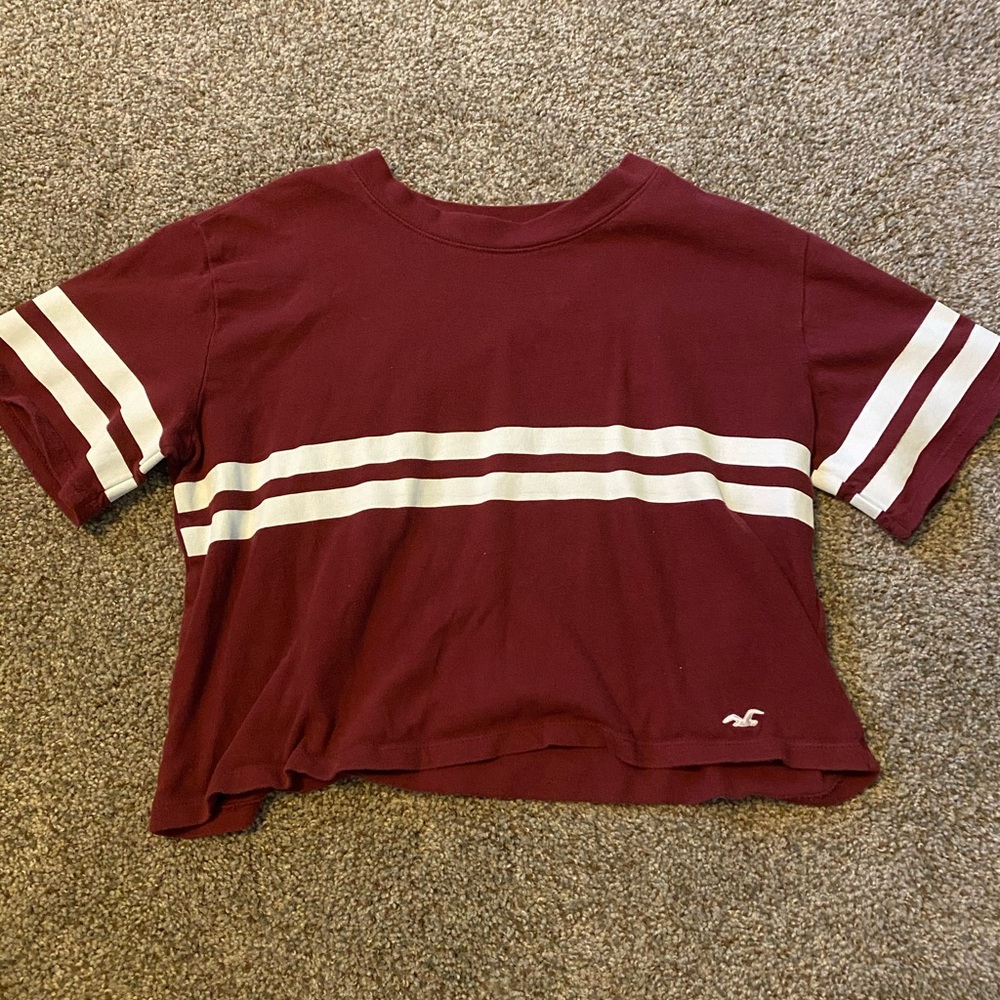 Hollister maroon top—white stripes (S)